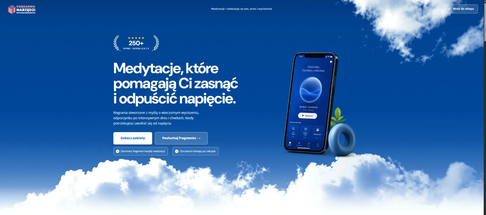 Zrzut ekranu: Medytacje w Księgarni